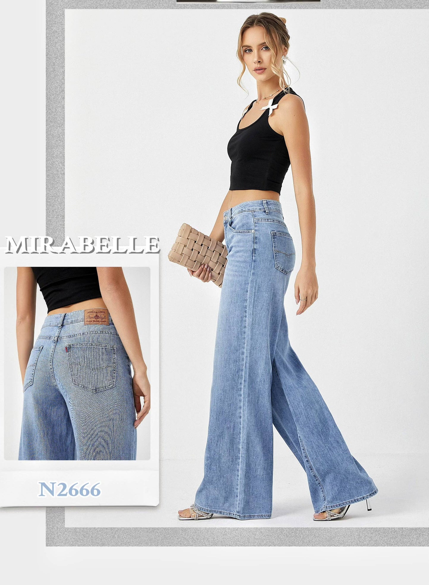 D68Jeans Wholesale - Classic high waist mega wide-leg jeans in mid blue
