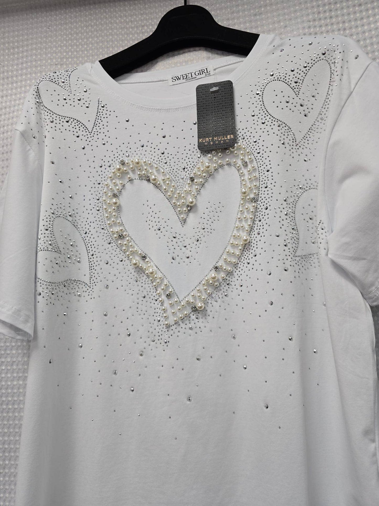 Kurt Muller - Pearl Crystal Heart Cotton Tshirt