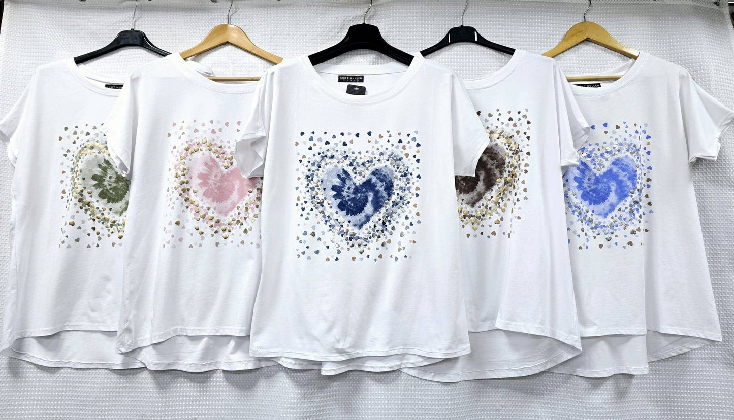 Kurt Muller - Tye Dye Heart Cotton T-Shirt Top