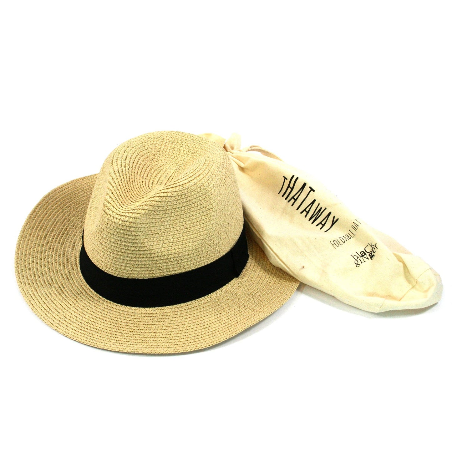 Black Ginger - Panama Style Foldable Sun Hat in Bag - Medium (57cm)