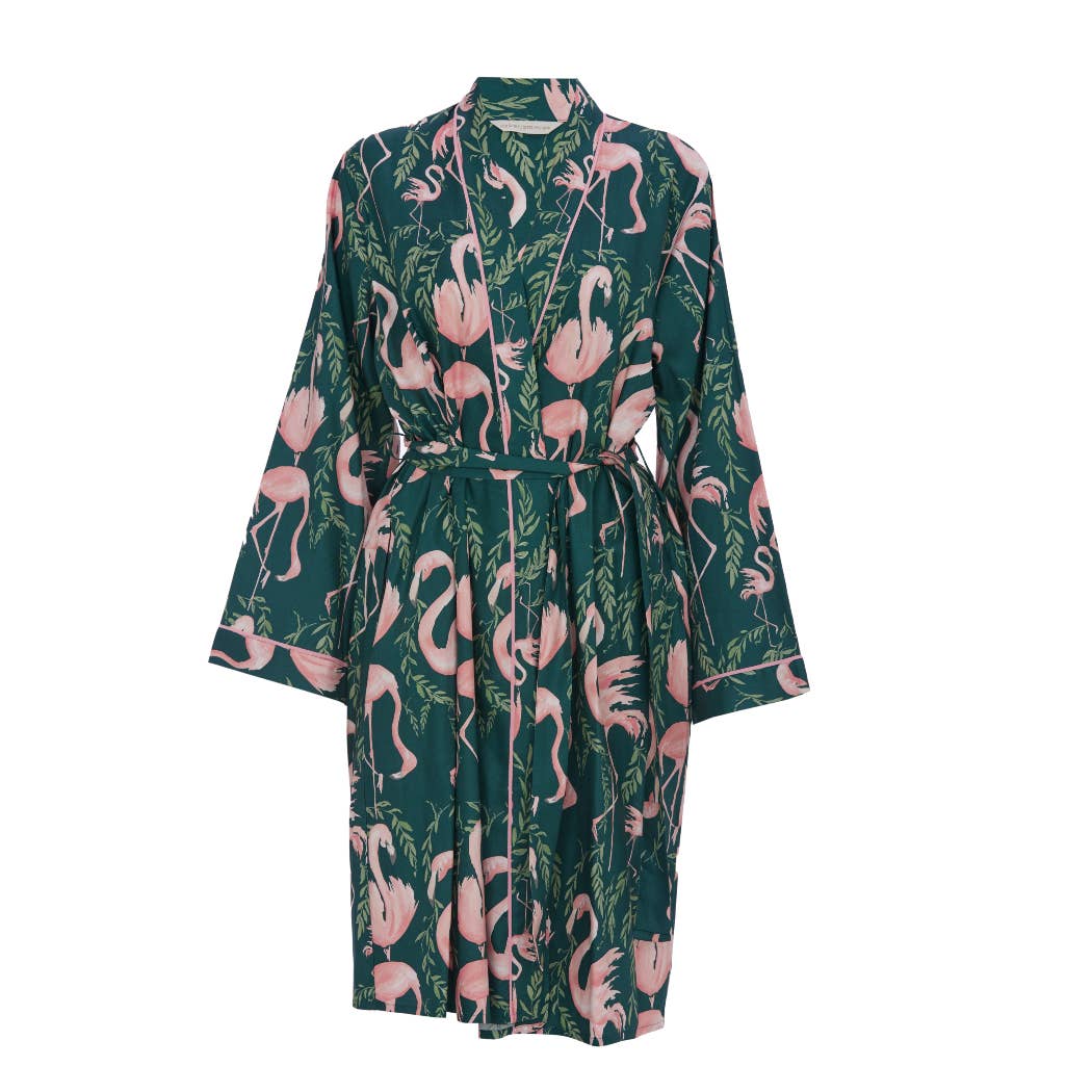 Cyberjammies - Ivy Green Flamingo Short Dressing Gown