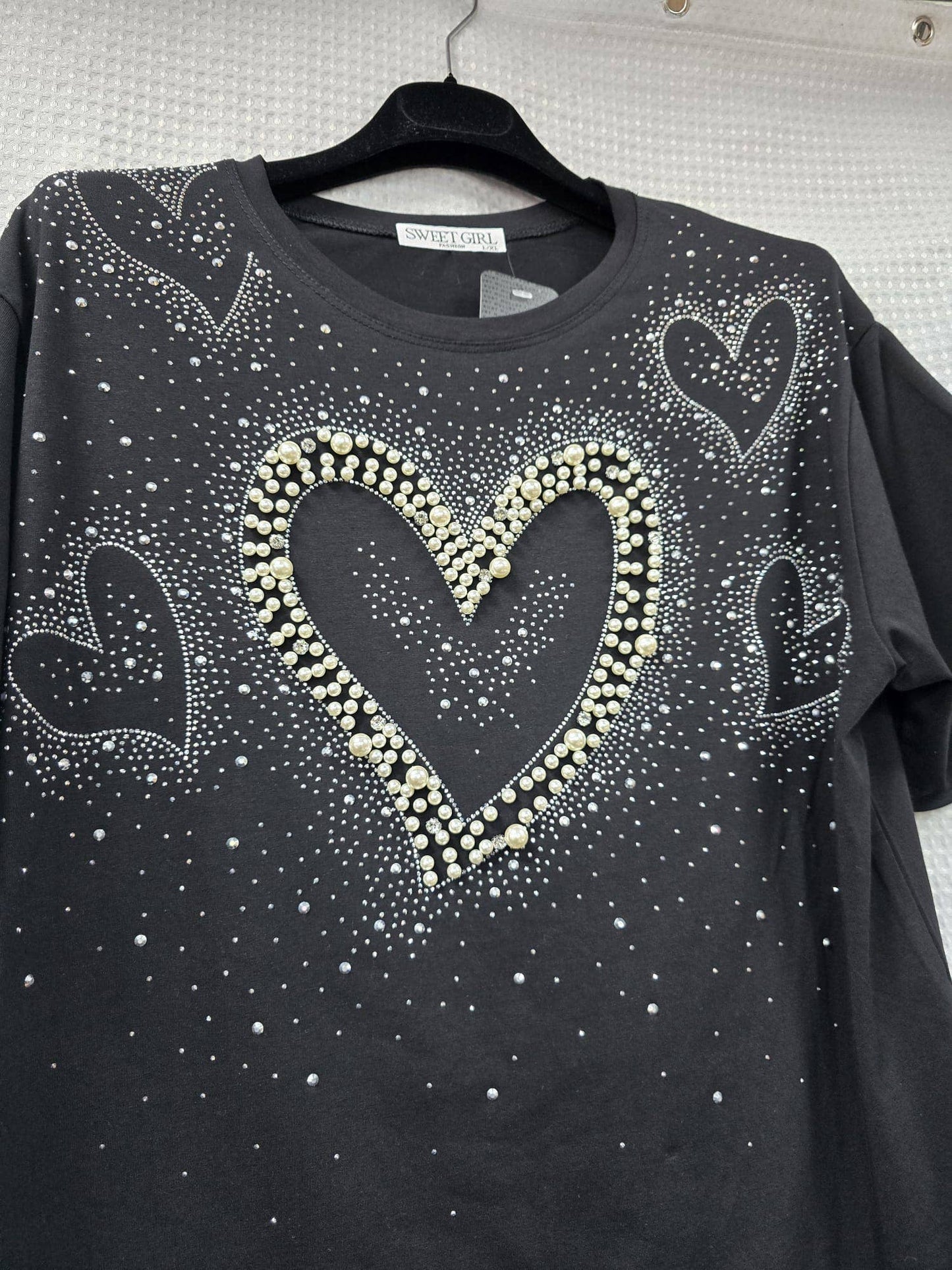 Kurt Muller - Pearl Crystal Heart Cotton Tshirt