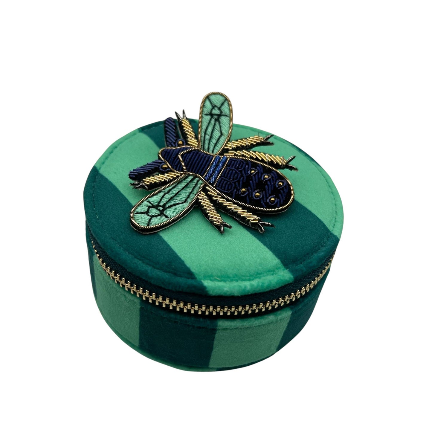 Sixton London - Jewellery Travel Pot in teal stripe - Royal Blue Insect pin