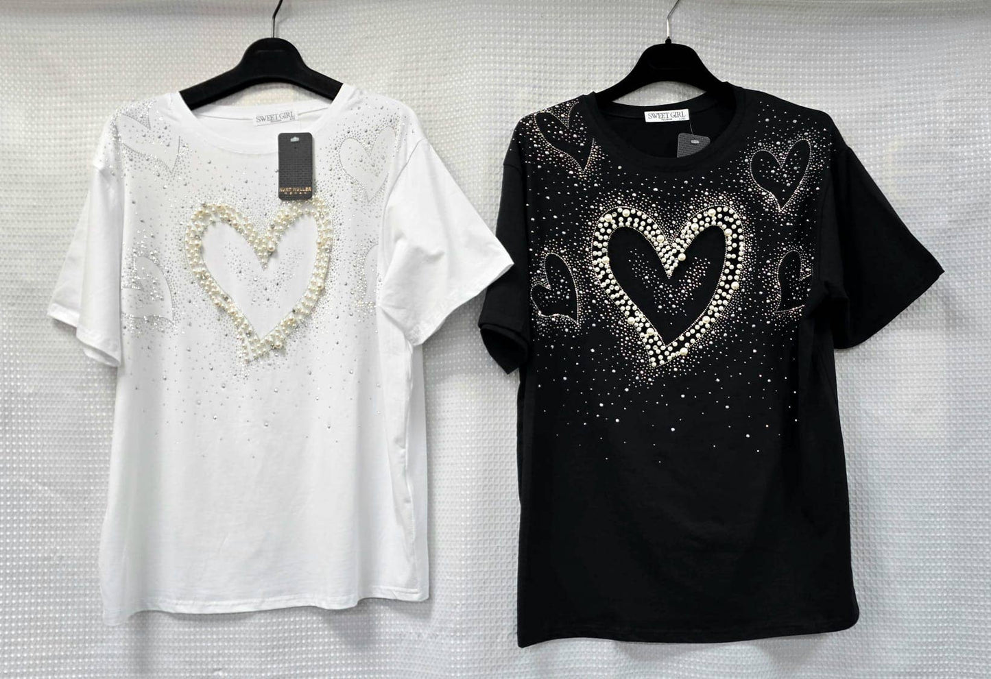Kurt Muller - Pearl Crystal Heart Cotton Tshirt