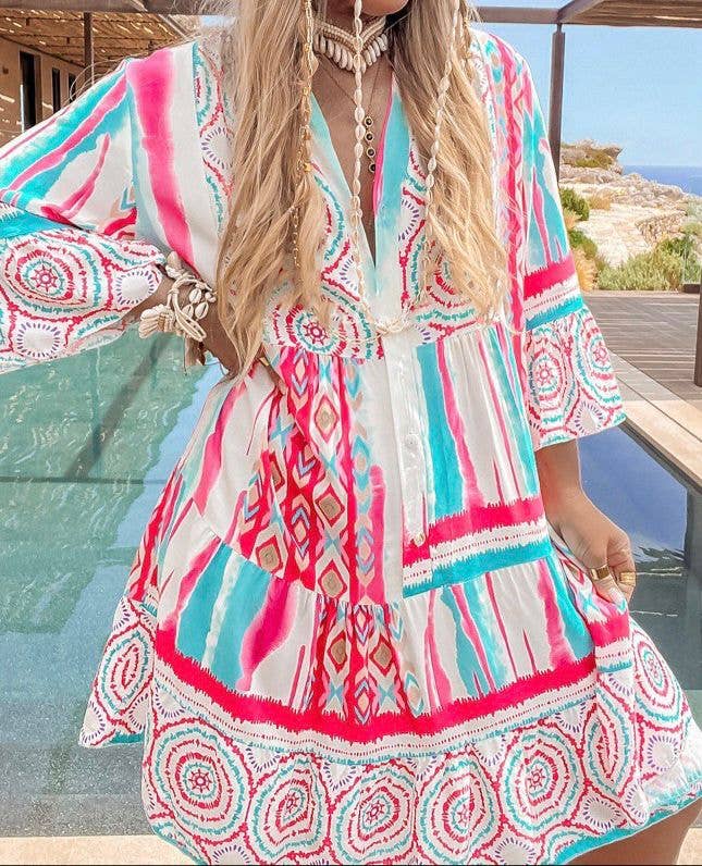 Kurt Muller - Sherbet Print Smock Tunic Dress