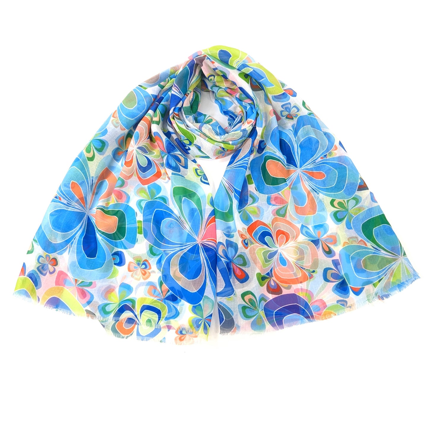 Freya - Retro Flowers Scarf - Blue (50x180cm)