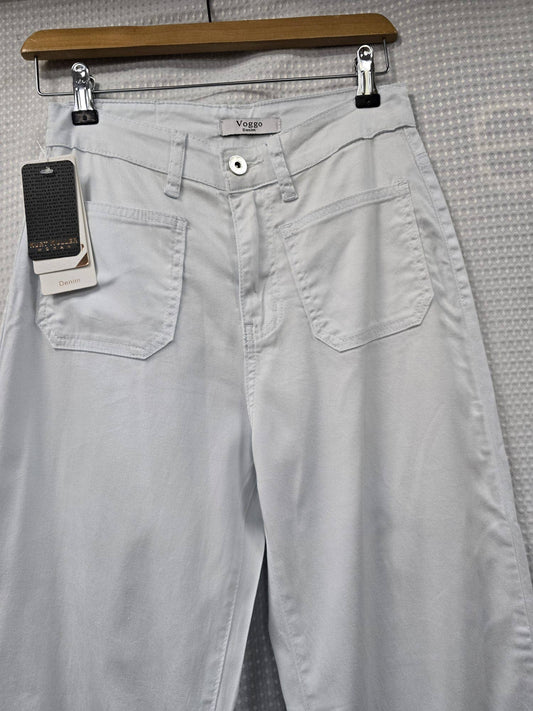 Kurt Muller - White 2 Front Pocket Wide Leg Stretch Jeans