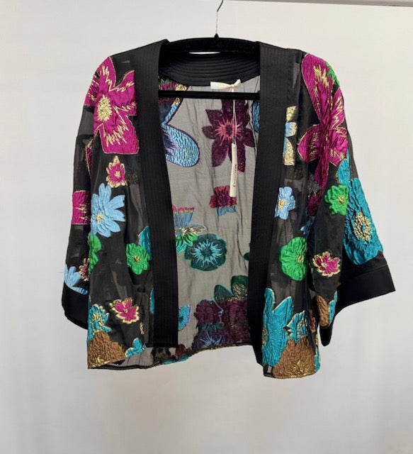 Multi colour floral shorter length kimono style jacket