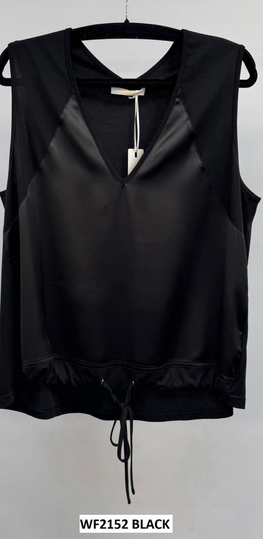 Malissa J Satin front, Jersey back, Vest top with drawcord