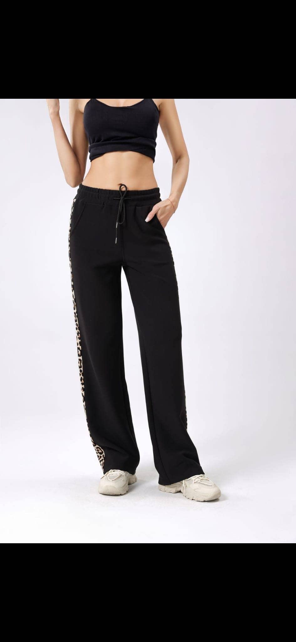 Kurt Muller - Wide Leg Leopard Trim Trousers