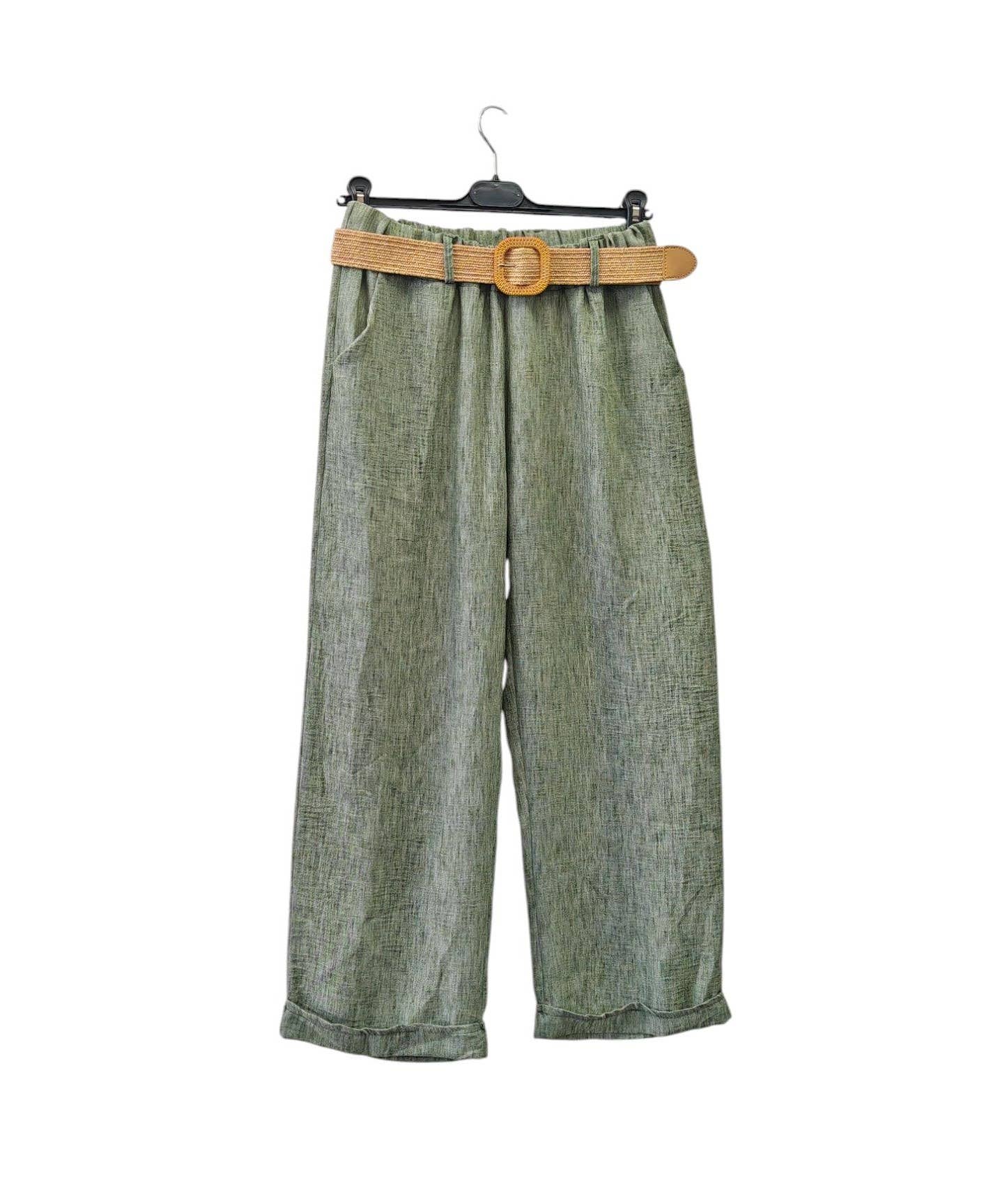 Superbia - Italian One Size Light Weight Linen Trousers +Belt