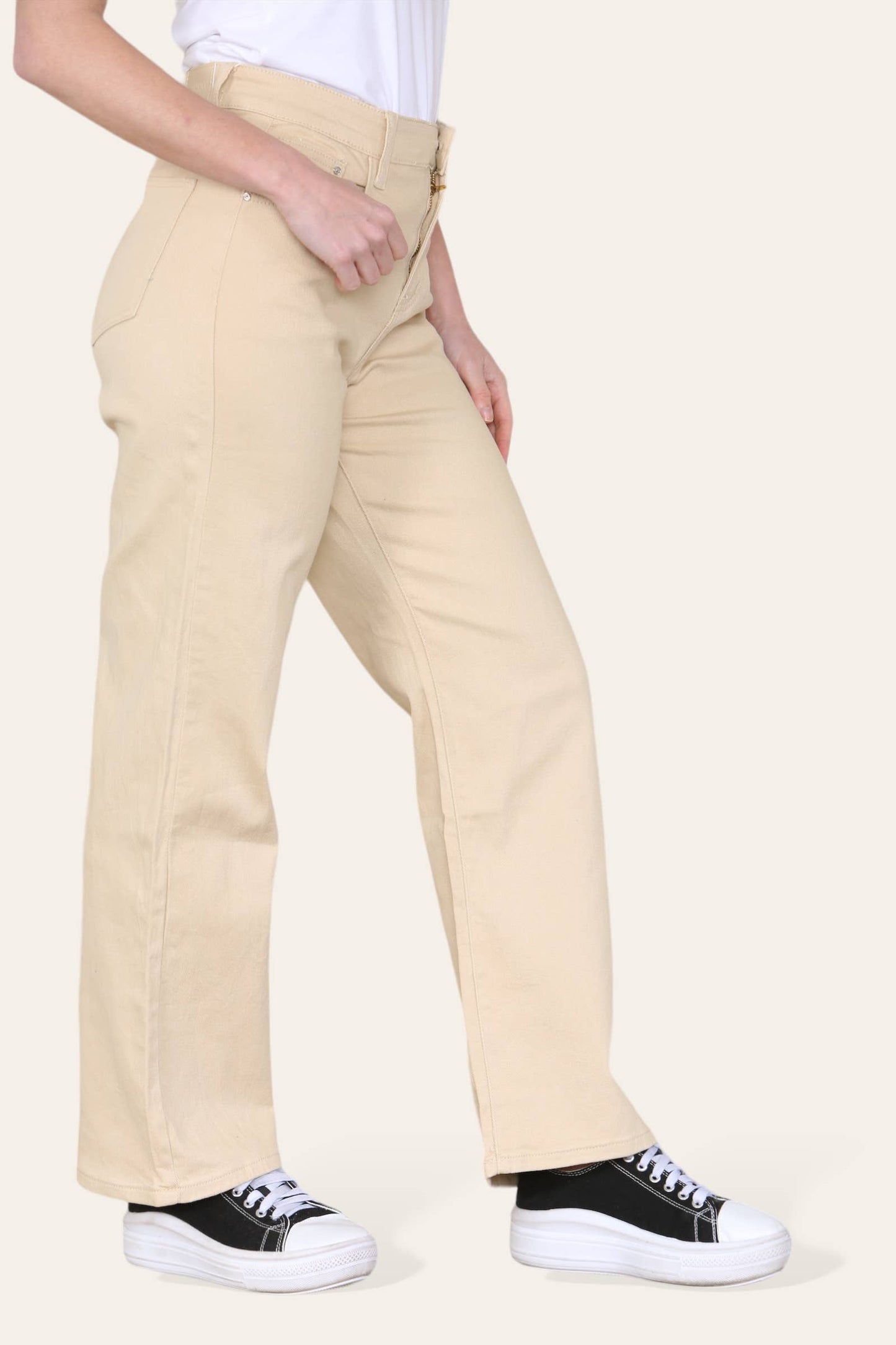 Kurt Muller - Beige Wide Leg Stretch Denim Voggo Jeans