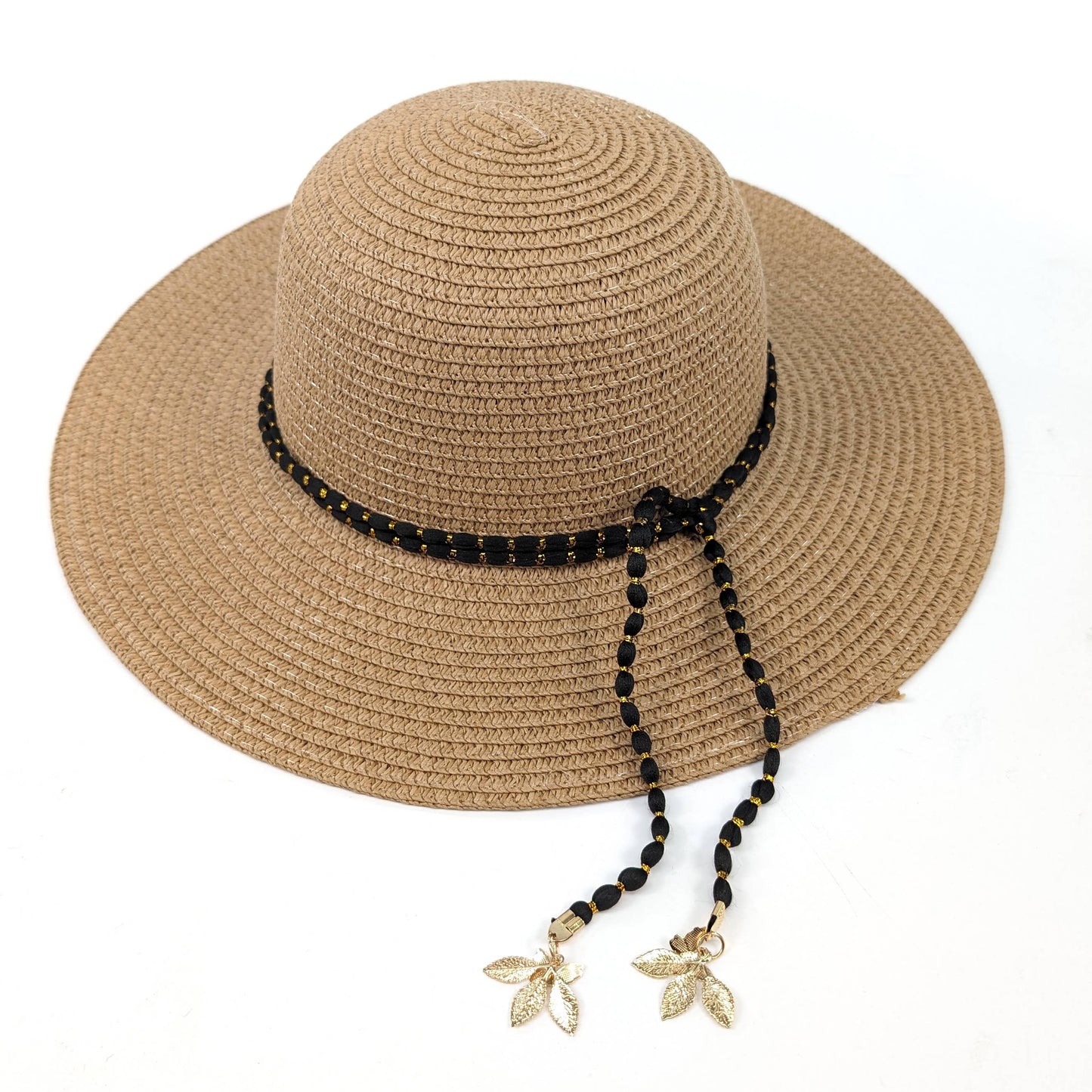 Black Ginger - Gold Leaf Cloche Foldable Hat - Dark Natural (57cm)