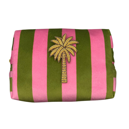 Sixton London -  Chartreuse stripe make-up bag & Palm Tree brooch