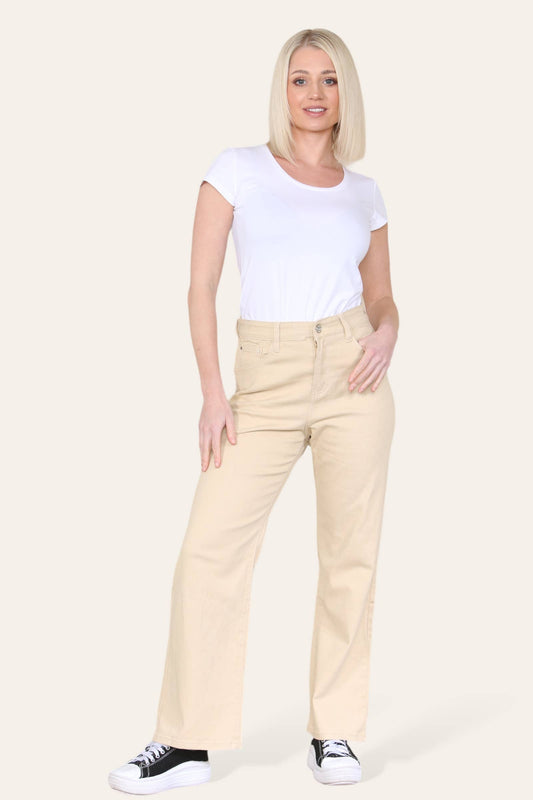 Kurt Muller - Beige Wide Leg Stretch Denim Voggo Jeans