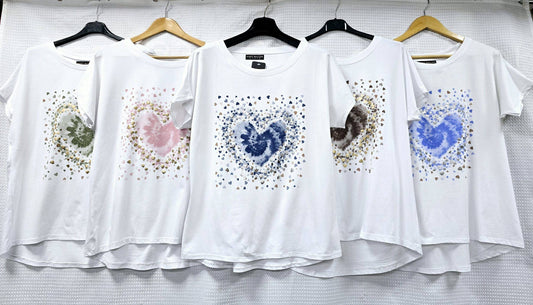 Kurt Muller - Tye Dye Heart Cotton T-Shirt Top