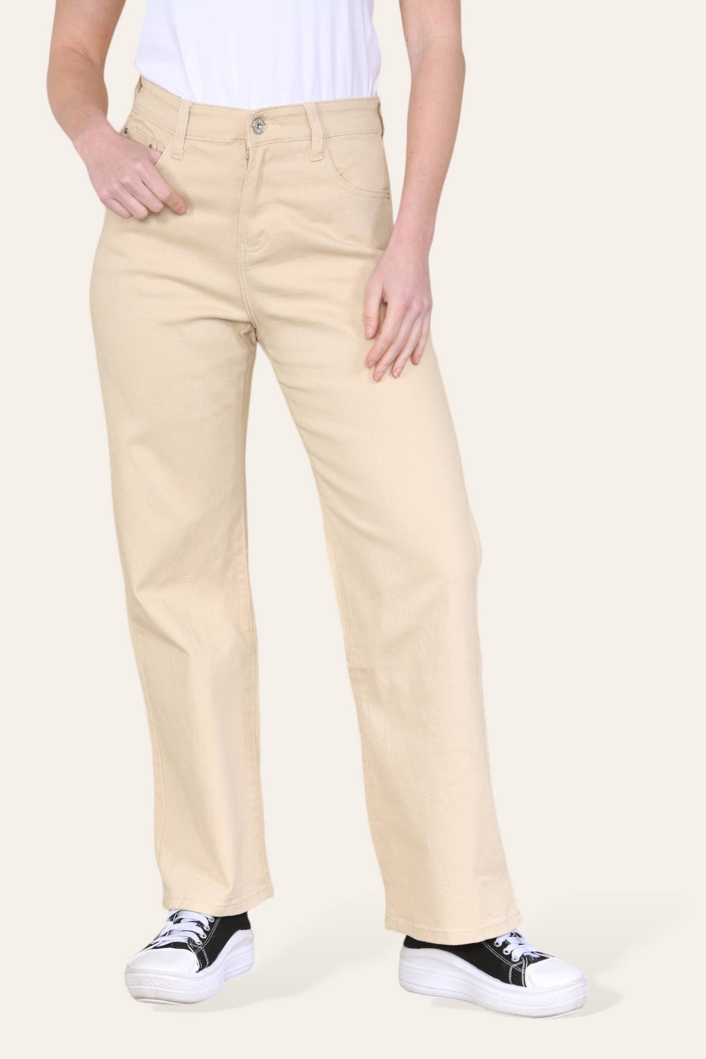 Kurt Muller - Beige Wide Leg Stretch Denim Voggo Jeans