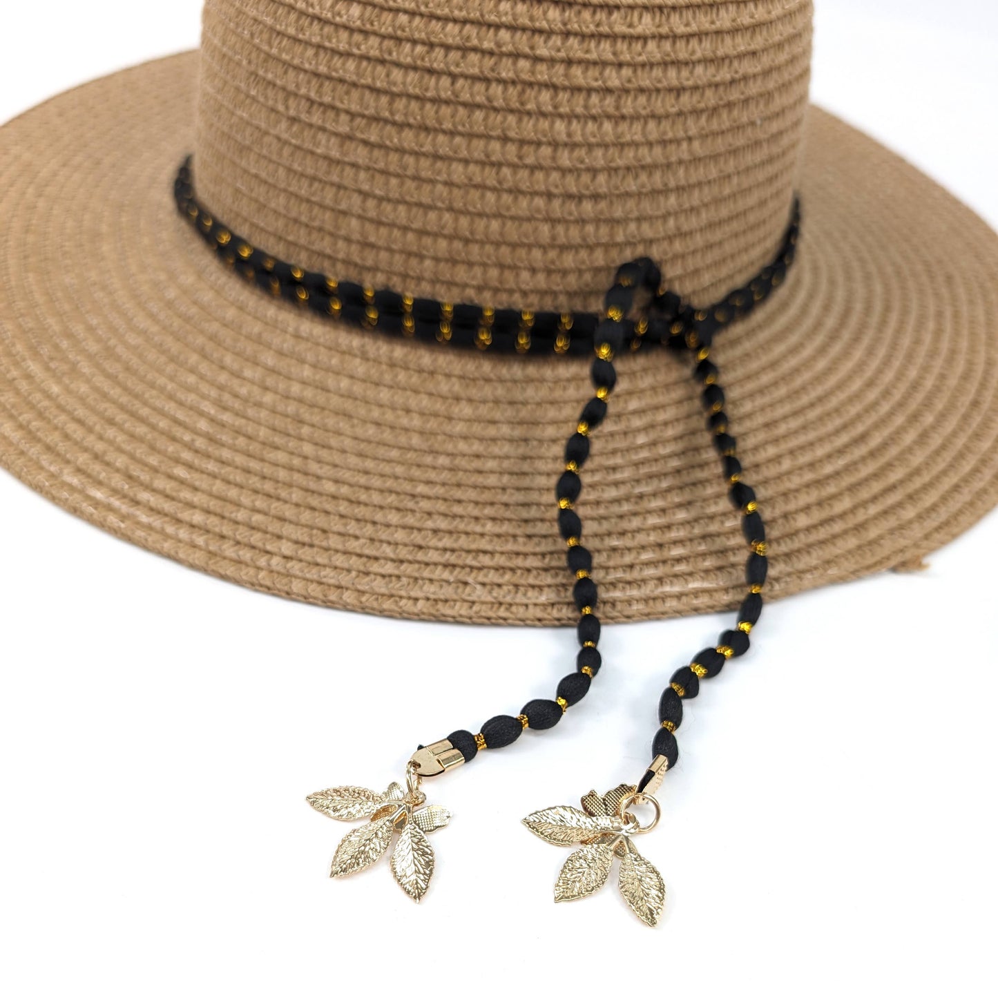 Black Ginger - Gold Leaf Cloche Foldable Hat - Dark Natural (57cm)
