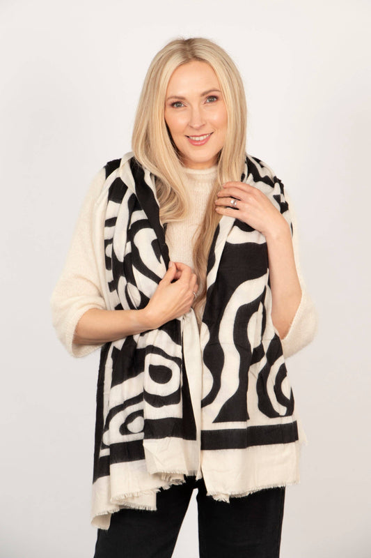Sarta Accessories - Aston Lightweight Scarf - Cream, Abstract