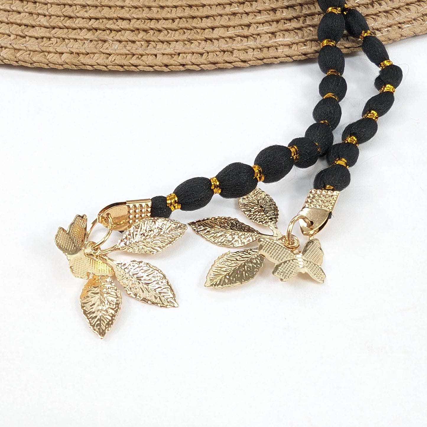 Black Ginger - Gold Leaf Cloche Foldable Hat - Dark Natural (57cm)