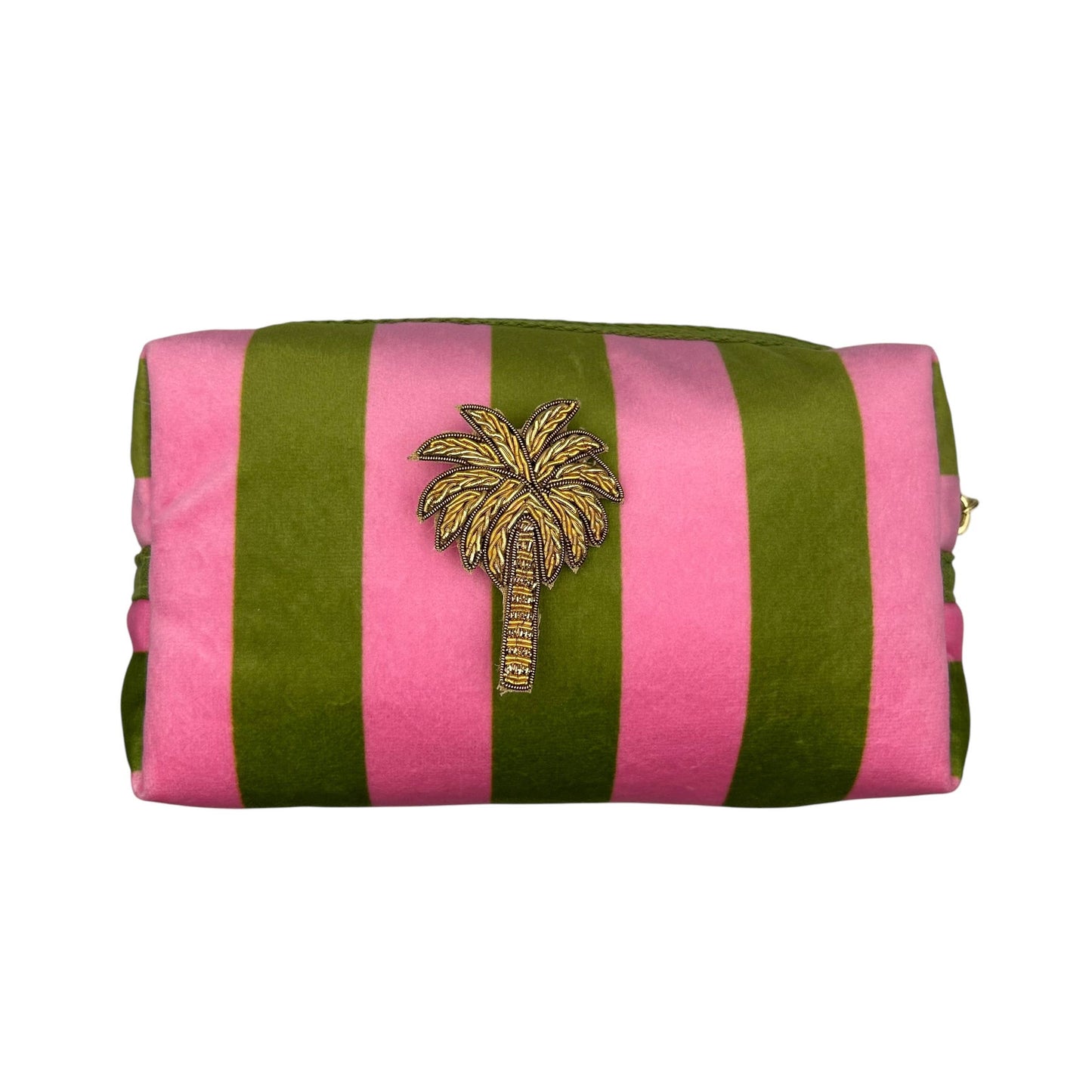 Sixton London -  Chartreuse stripe make-up bag & Palm Tree brooch