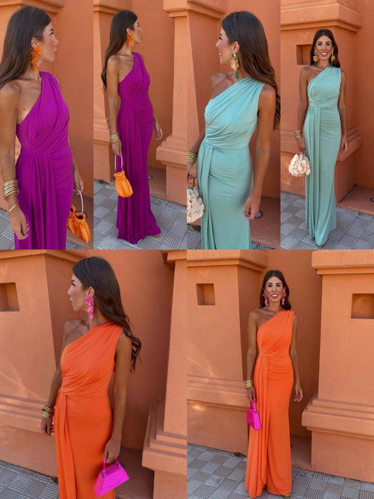 LORIANE - 6223 - Long plain, sleeveless dress