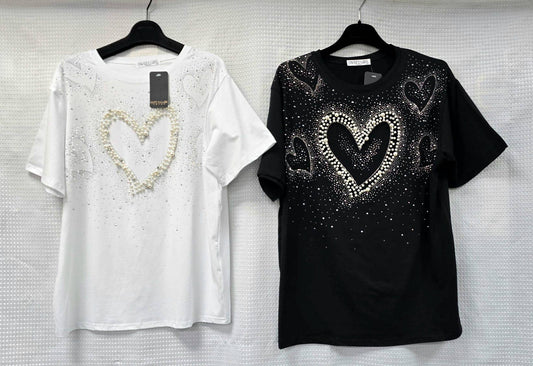 Kurt Muller - Pearl Crystal Heart Cotton Tshirt