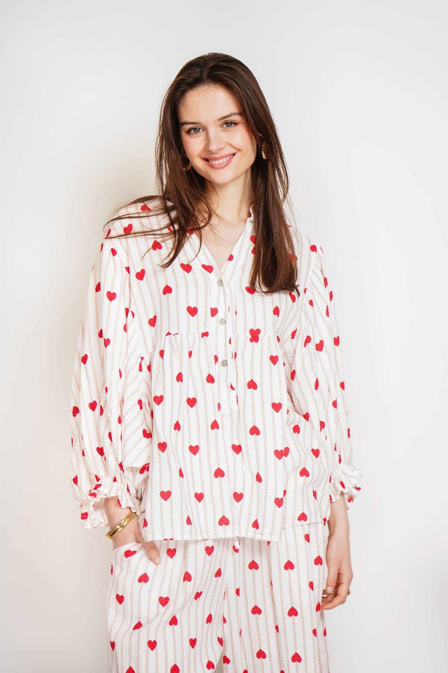 NOELINE - Printed cotton gauze blouse 2431-07