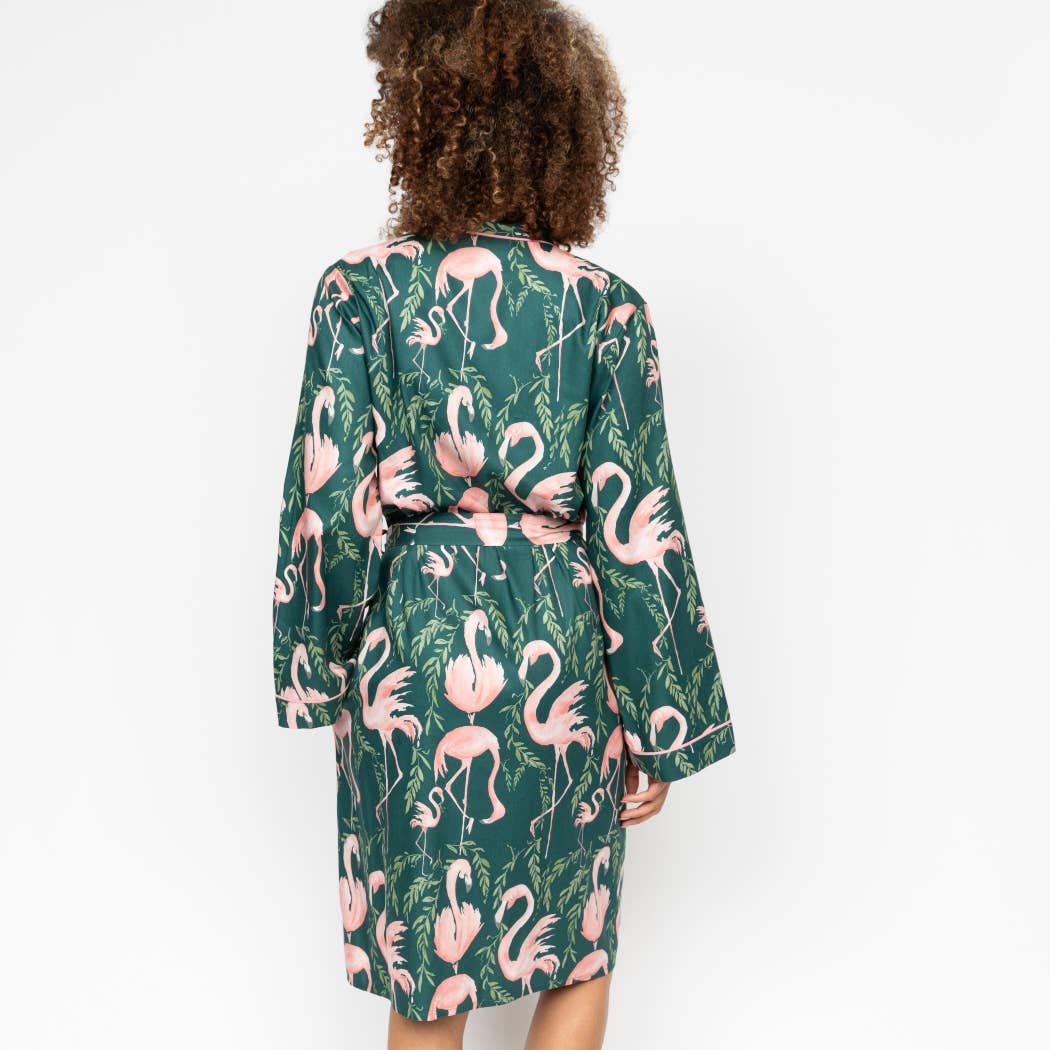 Cyberjammies - Ivy Green Flamingo Short Dressing Gown