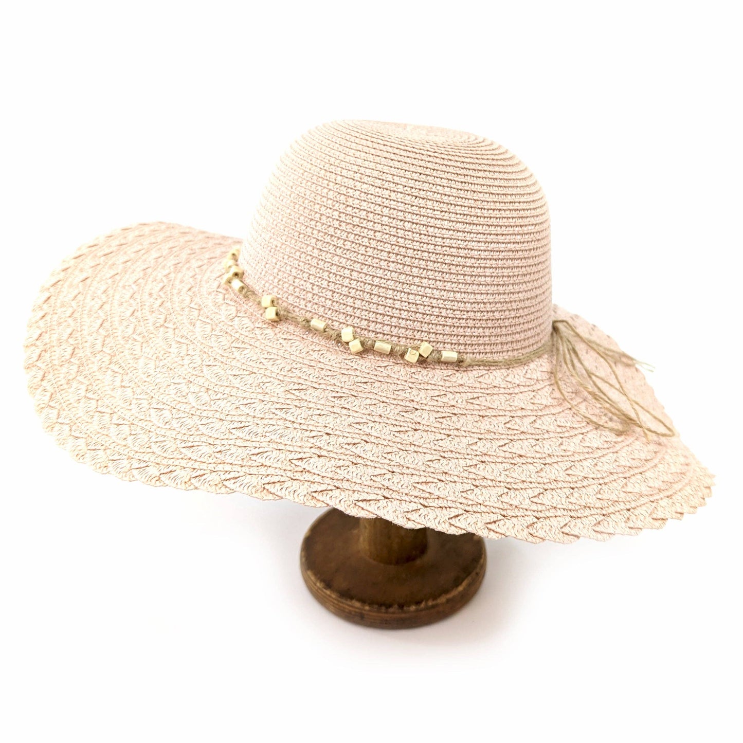 Black Ginger - Folding Wide Brim Travel Sun Hat - Pink Beaded Band (57cm)