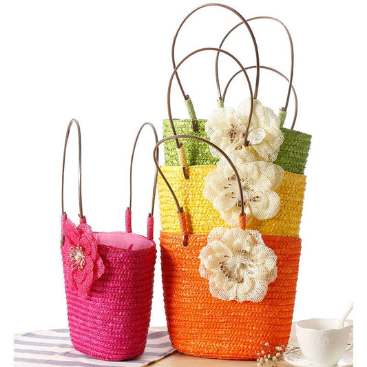 Superbia - Small Flower Bright Colors  Straw Basket Bag-Cl-27