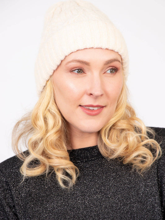 Sarta Accessories - Tatum Beanie Hat - Cream, Cable Knit