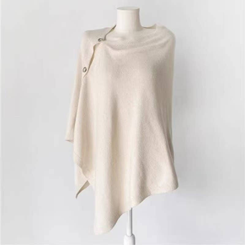 PEACH ACCESSORIES - Lightweight Merino Wool Button Detail Cape B031