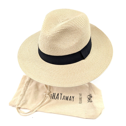 Black Ginger - Panama Style Foldable Sun Hat in Bag  - Medium (57cm)