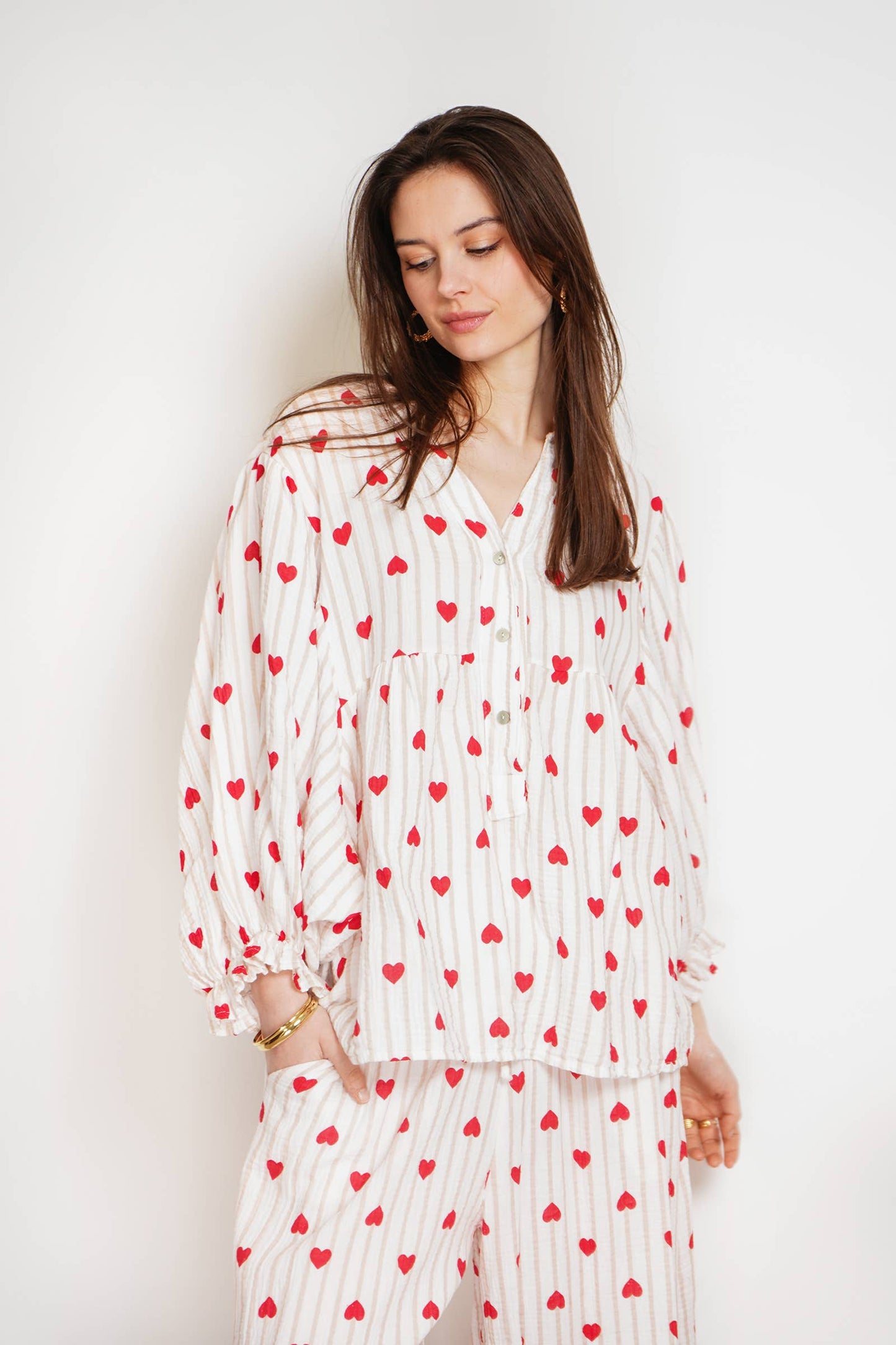 NOELINE - Printed cotton gauze blouse 2431-07