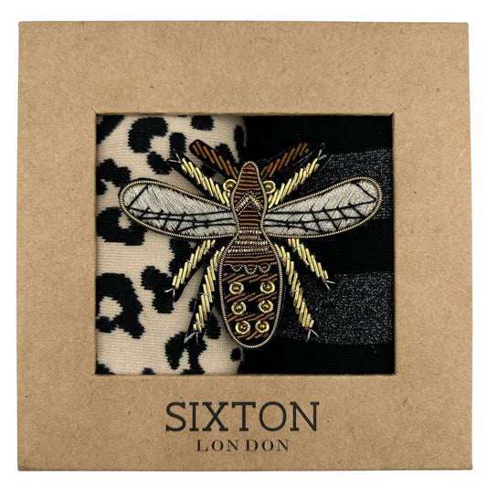 Sixton London - Cream Leopard & Berlin sock box duo with Metallic Insect