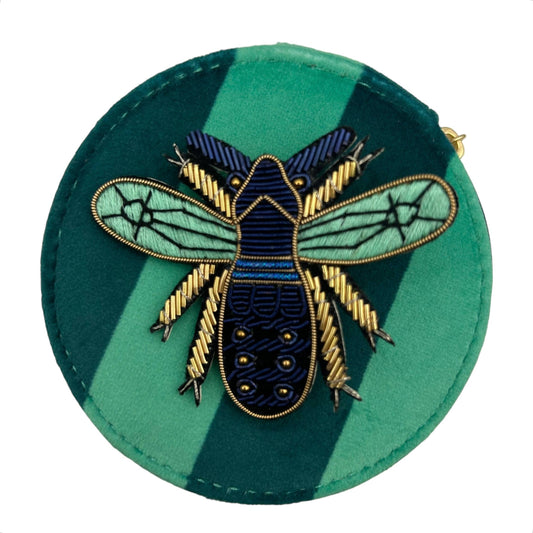 Sixton London - Jewellery Travel Pot in teal stripe - Royal Blue Insect pin