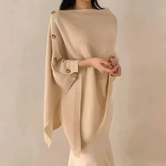 PEACH ACCESSORIES - Lightweight Merino Wool Button Detail Cape B031