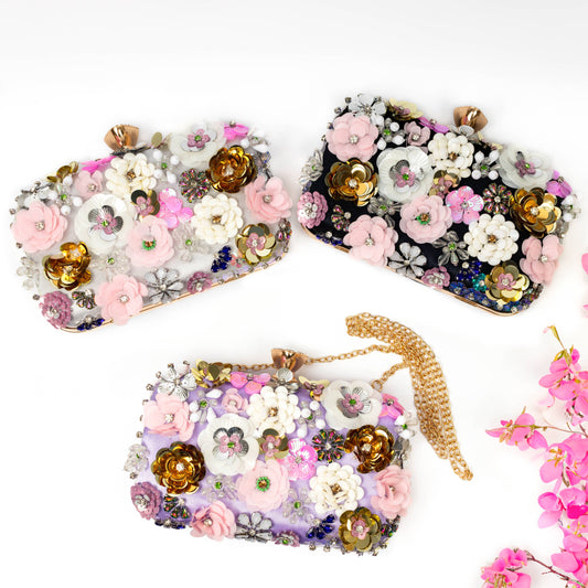 PEACH ACCESSORIES - K020 Floral Embellished Clutch Bag