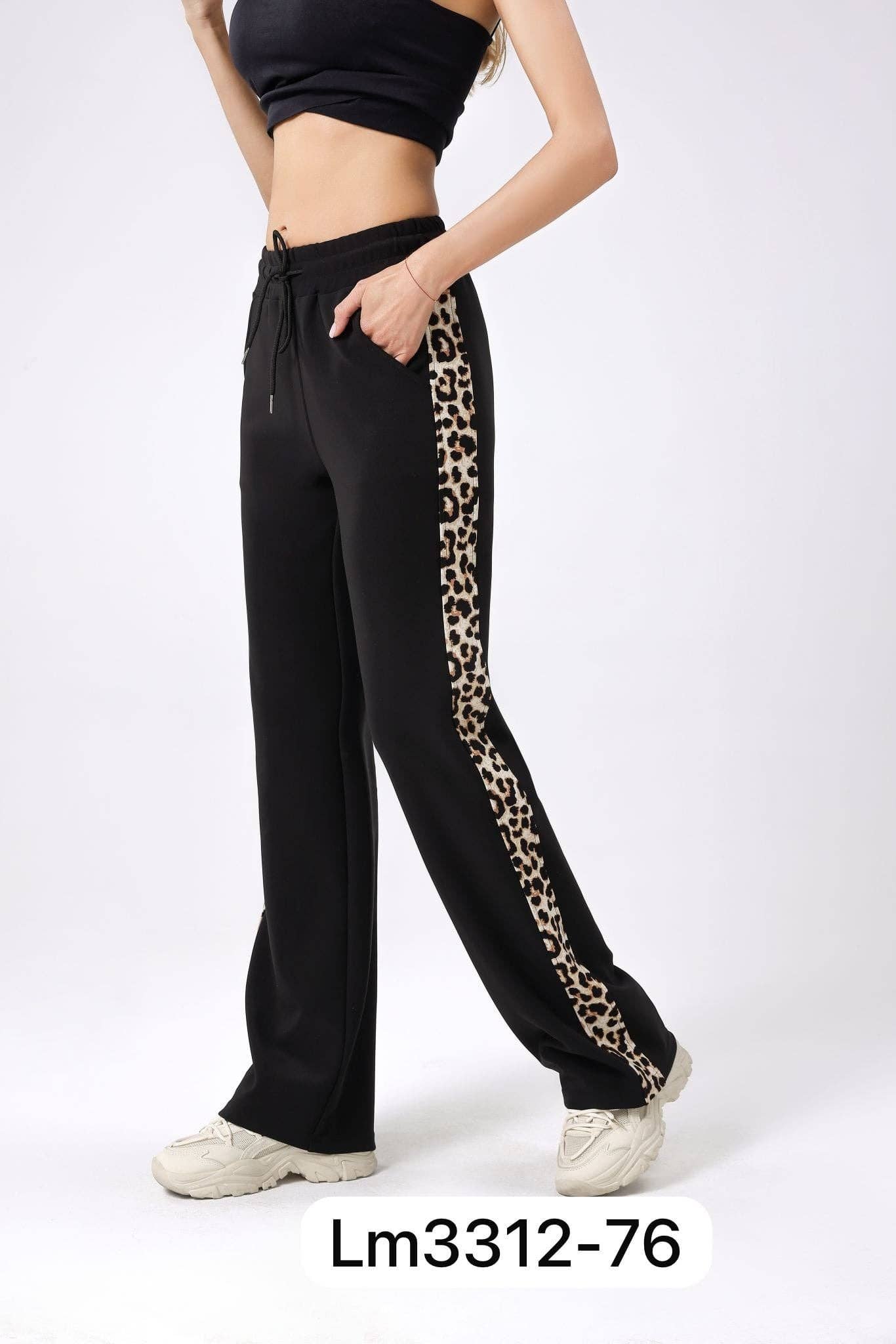 Kurt Muller - Wide Leg Leopard Trim Trousers
