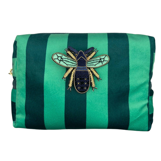 Sixton London -  Teal stripe make-up bag & Royal Blue Insect pin