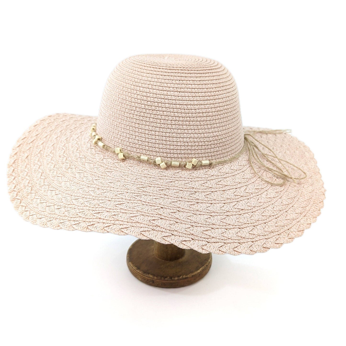 Black Ginger - Folding Wide Brim Travel Sun Hat - Pink Beaded Band (57cm)