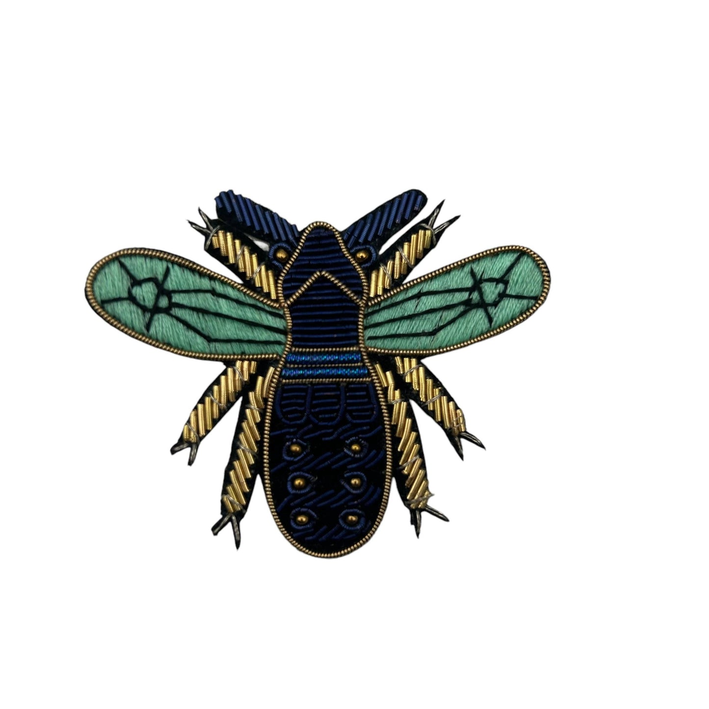Sixton London - Jewellery Travel Pot in teal stripe - Royal Blue Insect pin