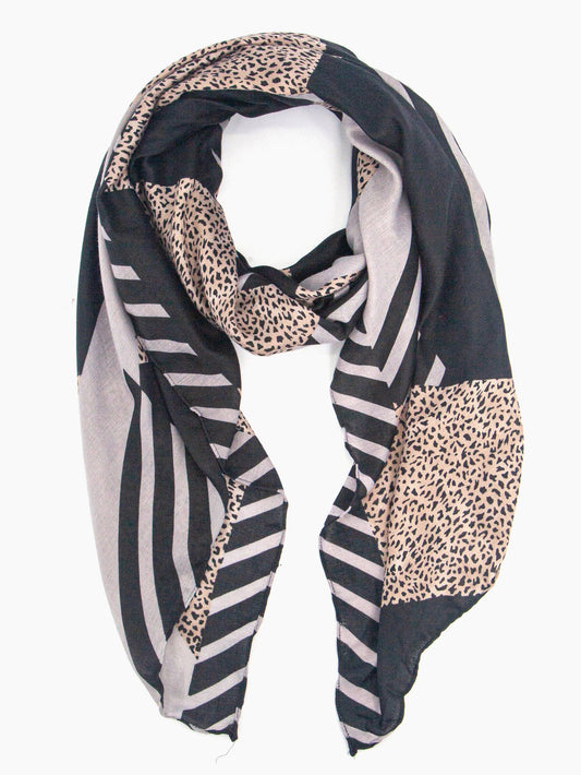 Sarta Accessories - Jodi Lightweight Scarf - Black, Animal Stripe