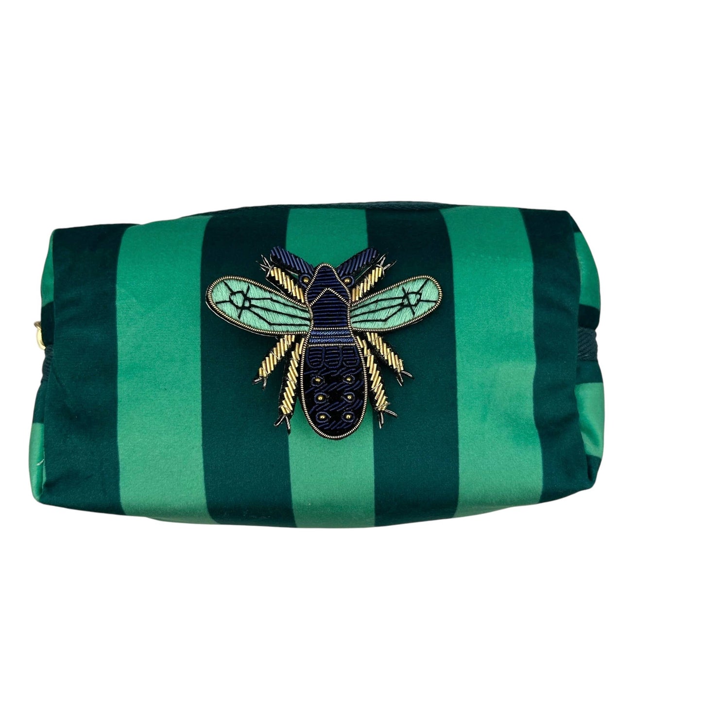 Sixton London -  Teal stripe make-up bag & Royal Blue Insect pin